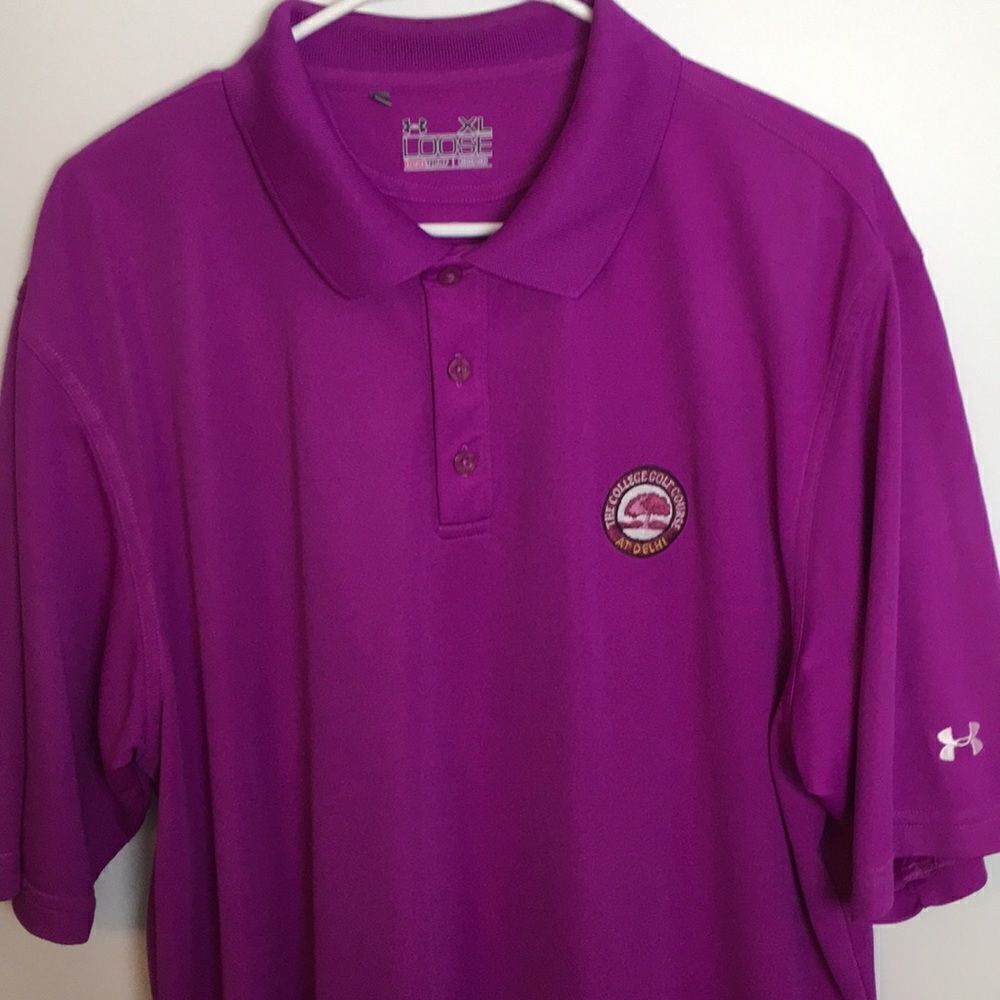 Under Armour Heat Gear Loose Fit Purple polo shirt The College at Delhi Golf XL